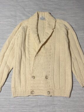VTG Christian Dior Double Breasted Wool Cardigan Sweater Cream White Shawl